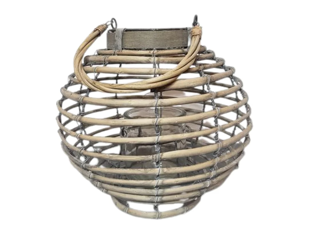 Lanterne jardin extérieur à suspendre bougie ancienne rotin 28cm