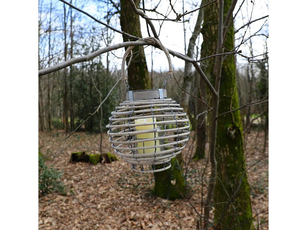 Lanterne jardin extérieur à suspendre bougie ancienne rotin 28cm