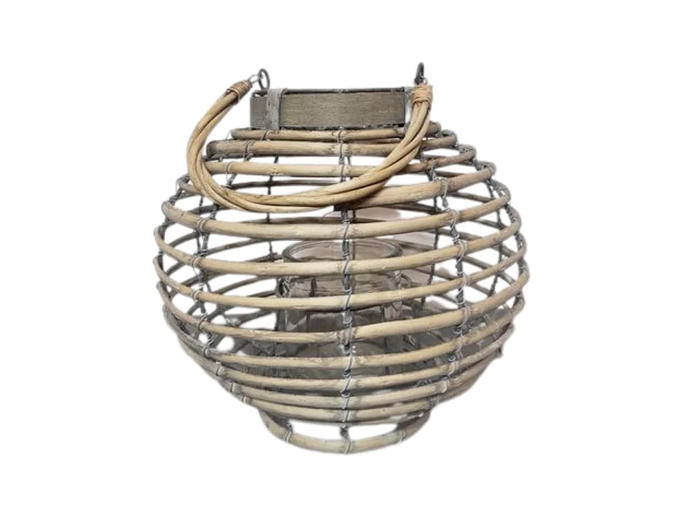 Lanterne jardin extérieur à suspendre bougie ancienne rotin 28cm