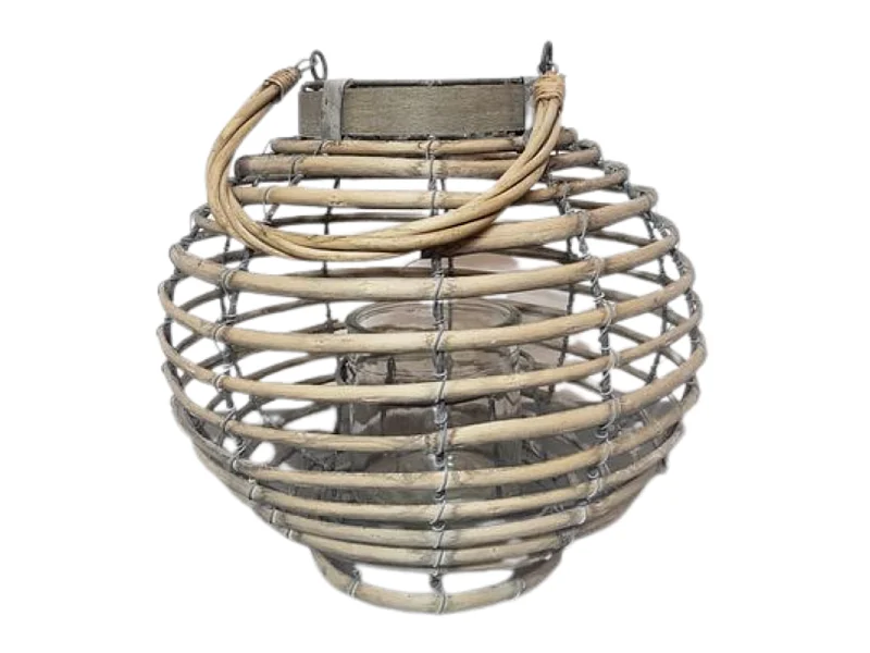 Lanterne jardin extérieur à suspendre bougie ancienne rotin 28cm