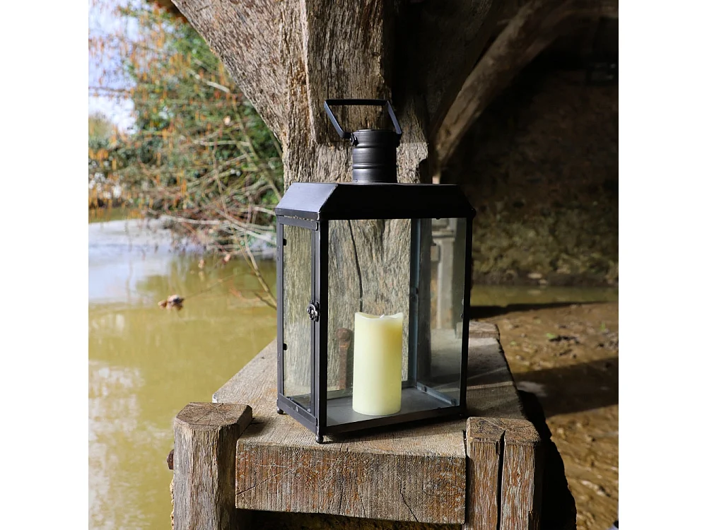 Lanterne extérieure bougie jardin à poser ancienne métal gris 52.5cm