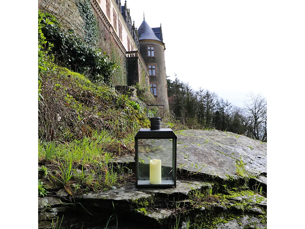 Lanterne extérieure bougie jardin à poser ancienne métal gris 52.5cm