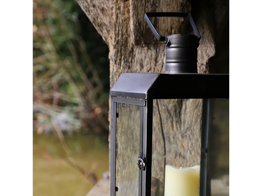 Lanterne extérieure bougie jardin à poser ancienne métal gris 52.5cm