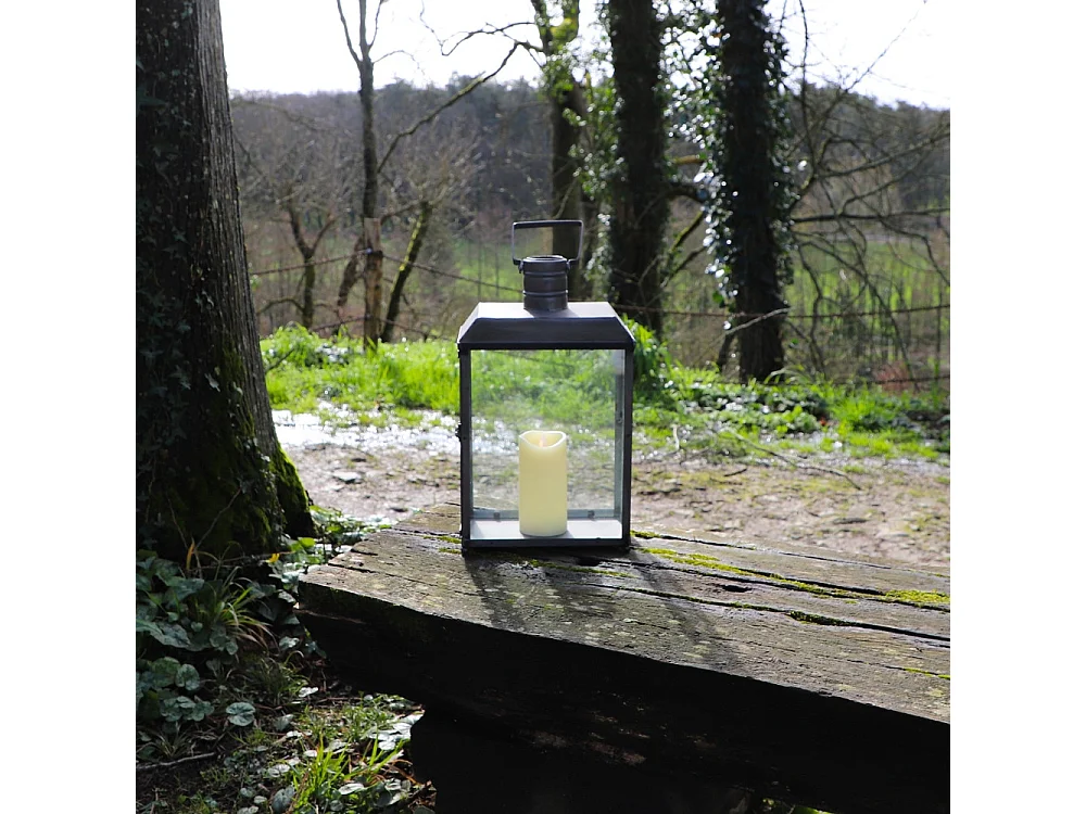 Lanterne extérieure bougie jardin à poser ancienne métal gris 52.5cm