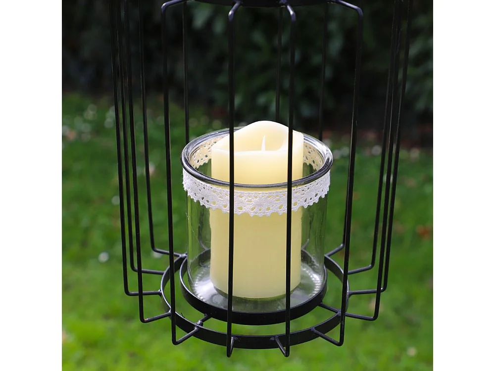 Lanterne jardin extérieur à poser bougie ancienne métal noir 18x22cm