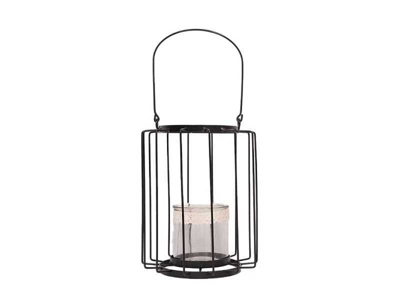Lanterne jardin extérieur à poser bougie ancienne métal noir 18x22cm