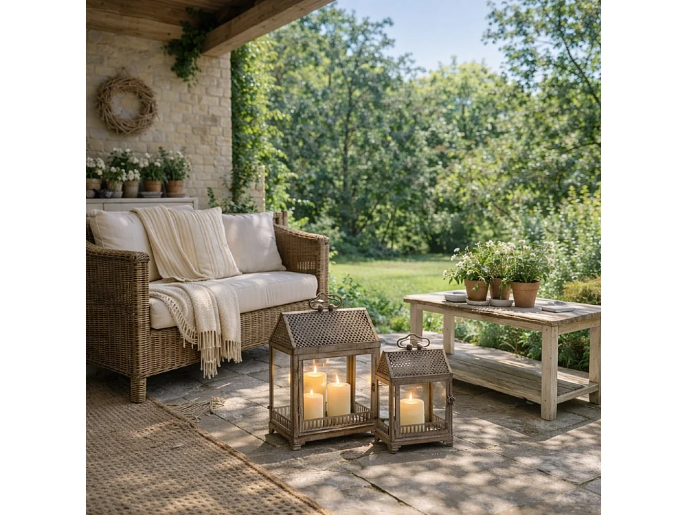 Lanternes mini serres jardin à poser ancienne métal verre gris 28-37cm