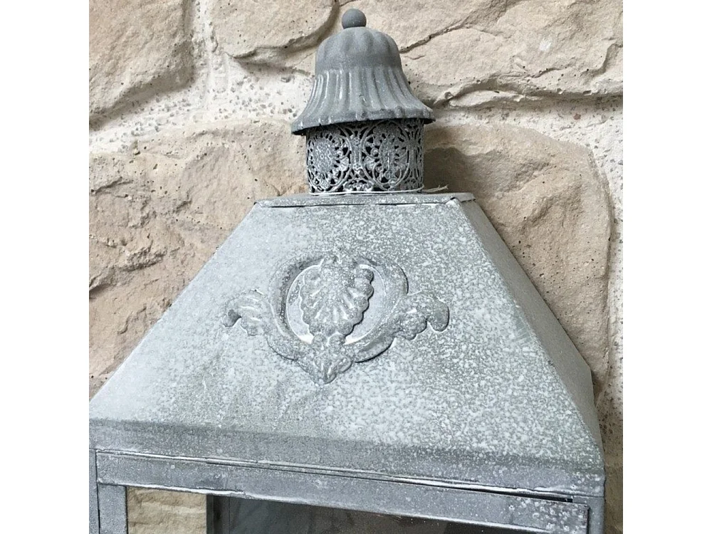 Lanterne extérieure jardin bougie murale ancienne métal gris 70cm