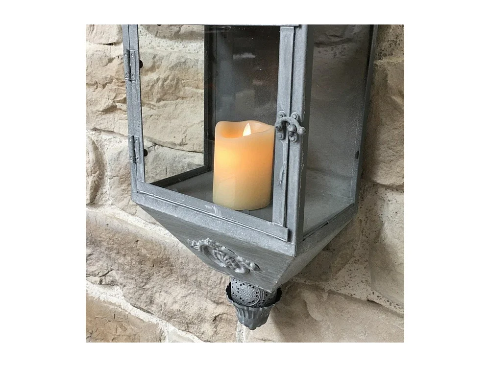 Lanterne extérieure jardin bougie murale ancienne métal gris 70cm