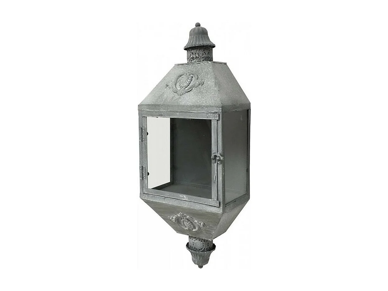 Lanterne extérieure jardin bougie murale ancienne métal gris 70cm