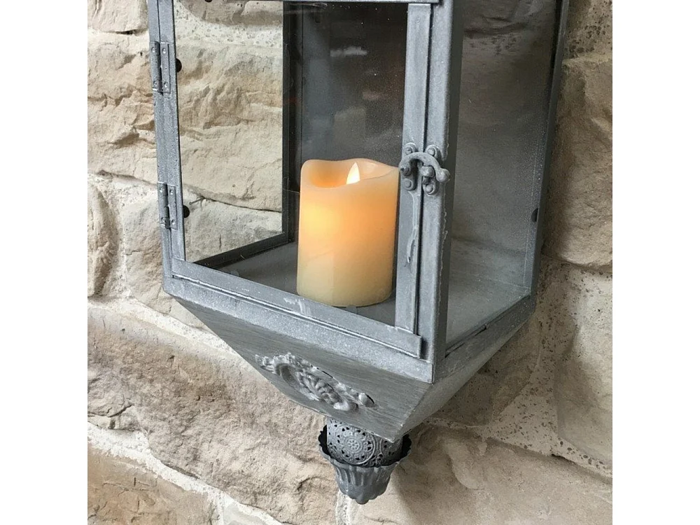 Lanterne extérieure jardin bougie murale ancienne métal gris 70cm