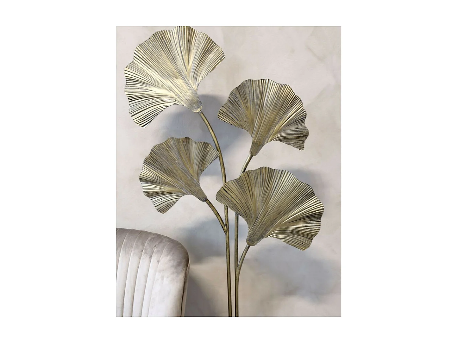 Lampadaire 4 feuilles ginko en métal laiton antique 65 x 25 x 150 cm