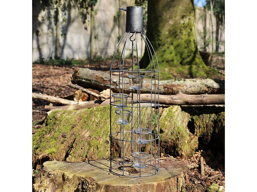 Lanterne extérieure jardin à poser bougie ancienne métal gris 60 cm