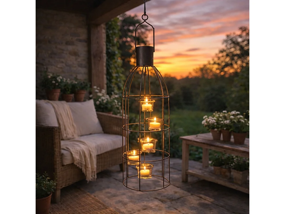 Lanterne extérieure jardin à poser bougie ancienne métal gris 60 cm