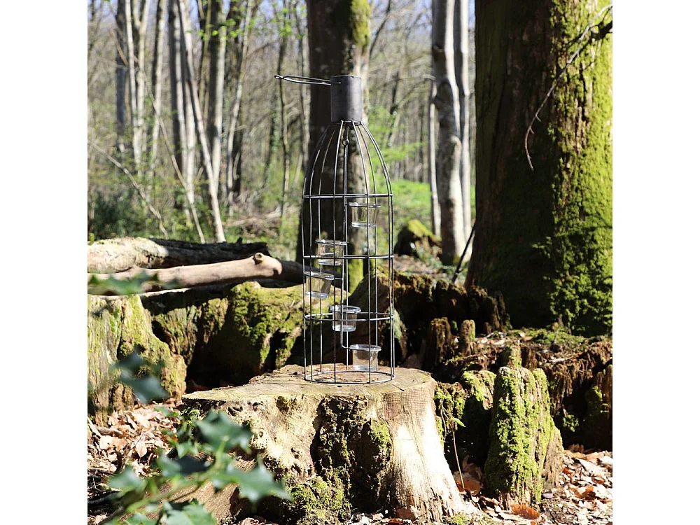 Lanterne extérieure jardin à poser bougie ancienne métal gris 60 cm