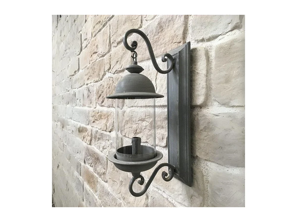 Lanterne extérieure murale applique bougie ancienne métal gris 46cm
