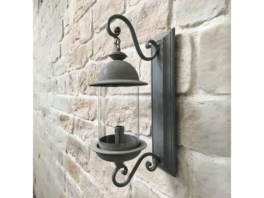 Lanterne extérieure murale applique bougie ancienne métal gris 46cm