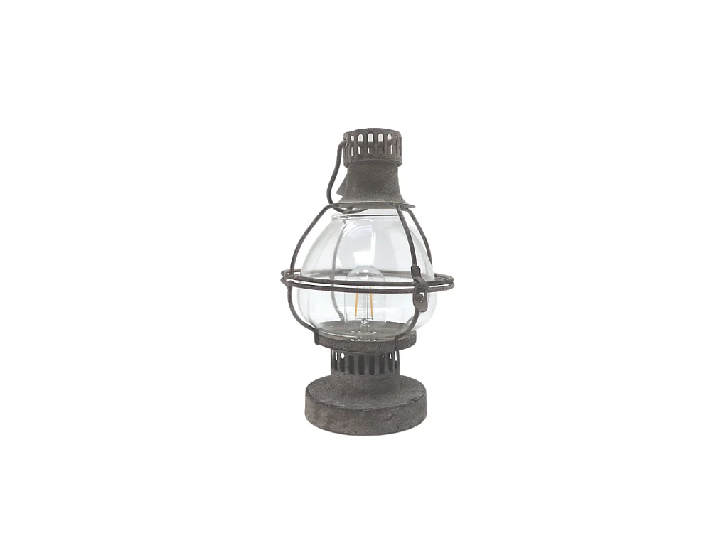 Lanterne jardin pétrole à poser ancienne métal verre gris 28 cm