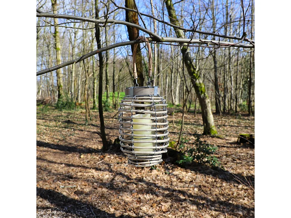 Lanterne jardin extérieur à poser bougie ancienne rotin 30 cm