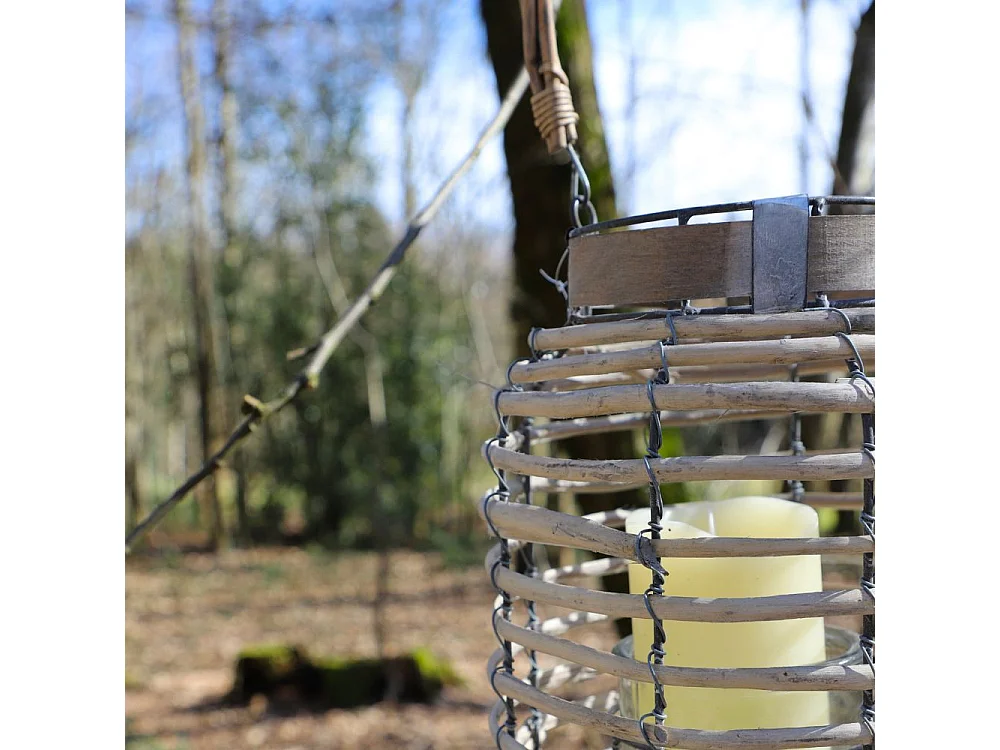 Lanterne jardin extérieur à poser bougie ancienne rotin 30 cm