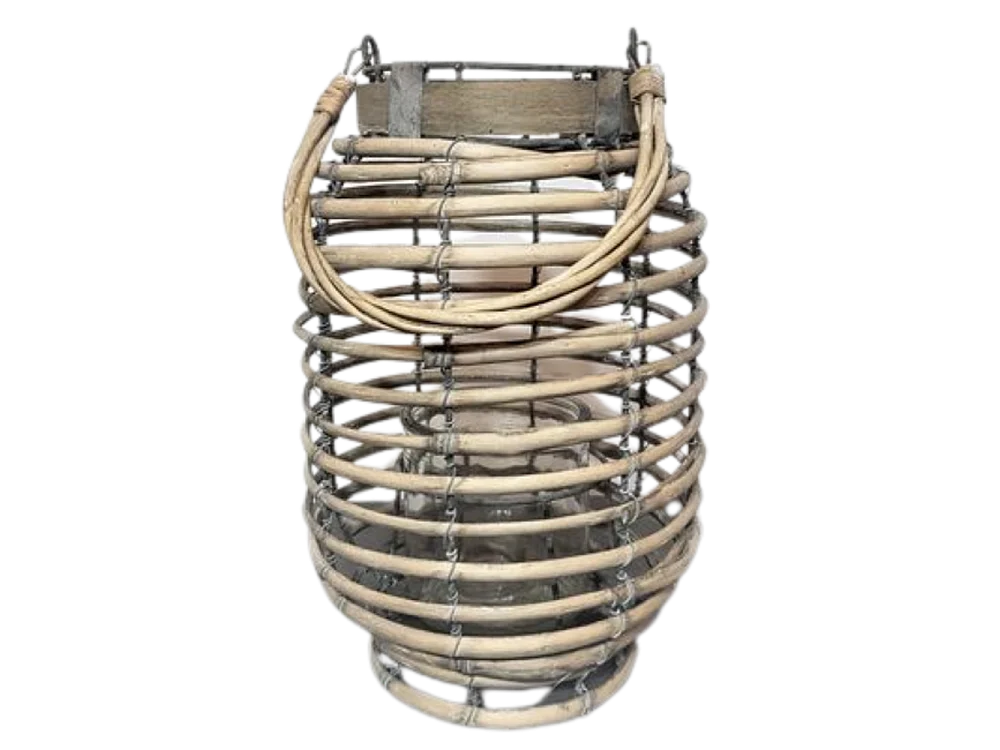 Lanterne jardin extérieur à poser bougie ancienne rotin 30 cm