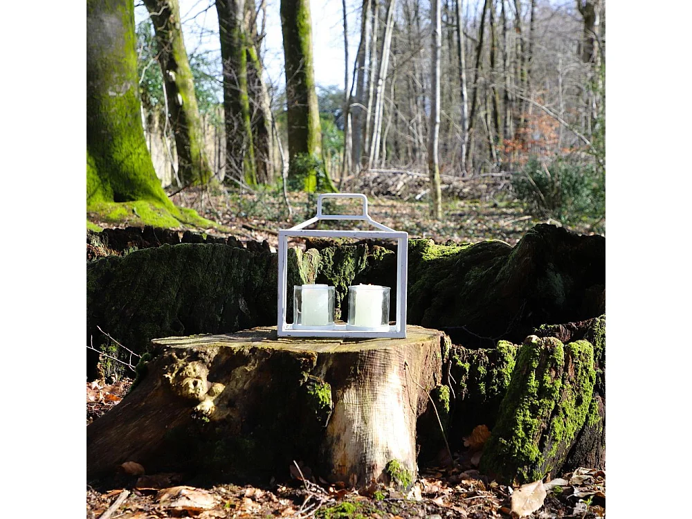 Lanterne jardin extérieur à poser bougie ancienne métal blanc 27 cm