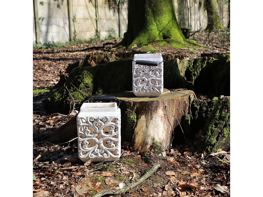 Lanterne extérieur jardin à poser bougie ancienne béton crème 24cm