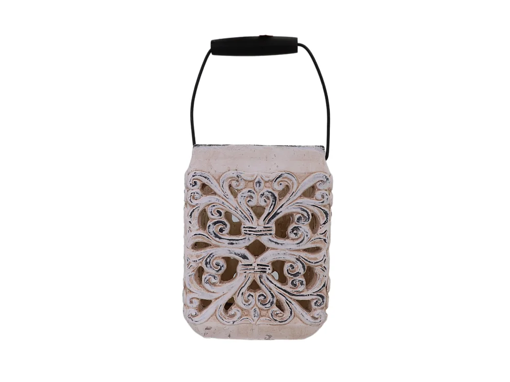 Lanterne extérieur jardin à poser bougie ancienne béton crème 24cm