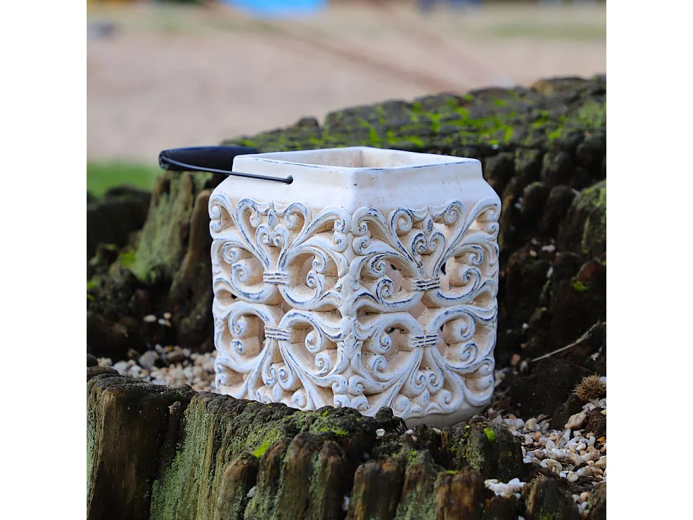 Lanterne extérieur jardin à poser bougie ancienne béton crème 24cm