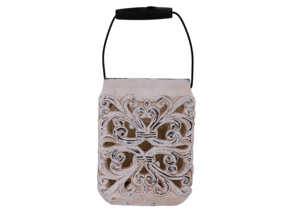 Lanterne extérieur jardin à poser bougie ancienne béton crème 24cm