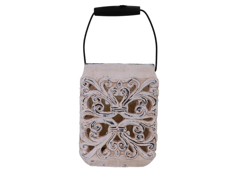 Lanterne extérieur jardin à poser bougie ancienne béton crème 24cm