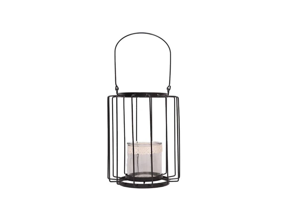 Lanterne jardin extérieur à poser bougie ancienne métal noir 20x25cm
