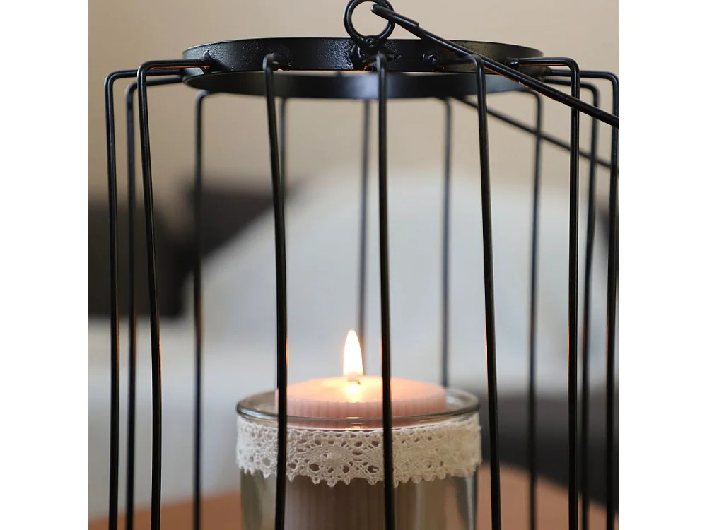 Lanterne jardin extérieur à poser bougie ancienne métal noir 20x25cm