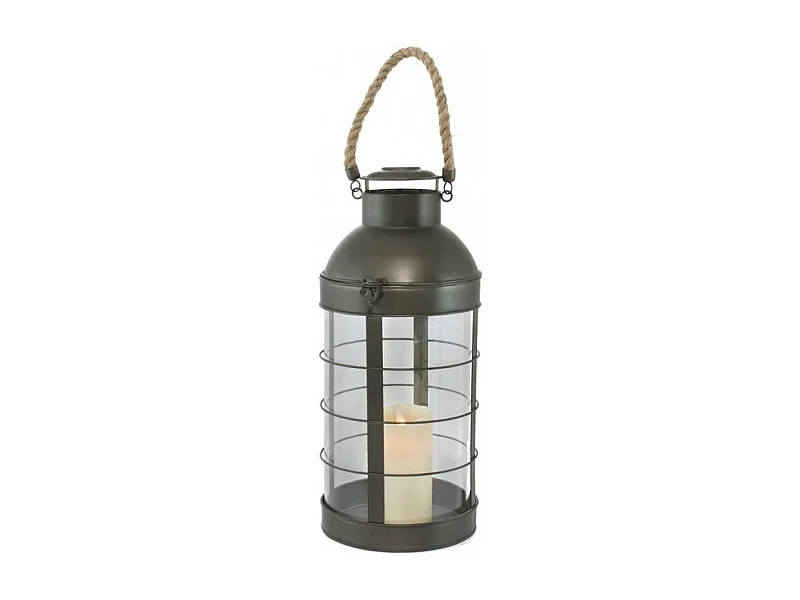 Lanterne extérieure jardin à poser bougie industrielle métal gris 46 cm