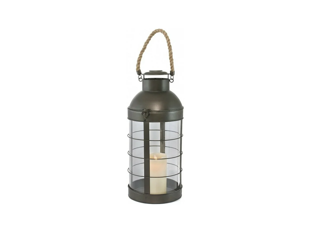 Lanterne extérieure jardin à poser bougie industrielle métal gris 46 cm