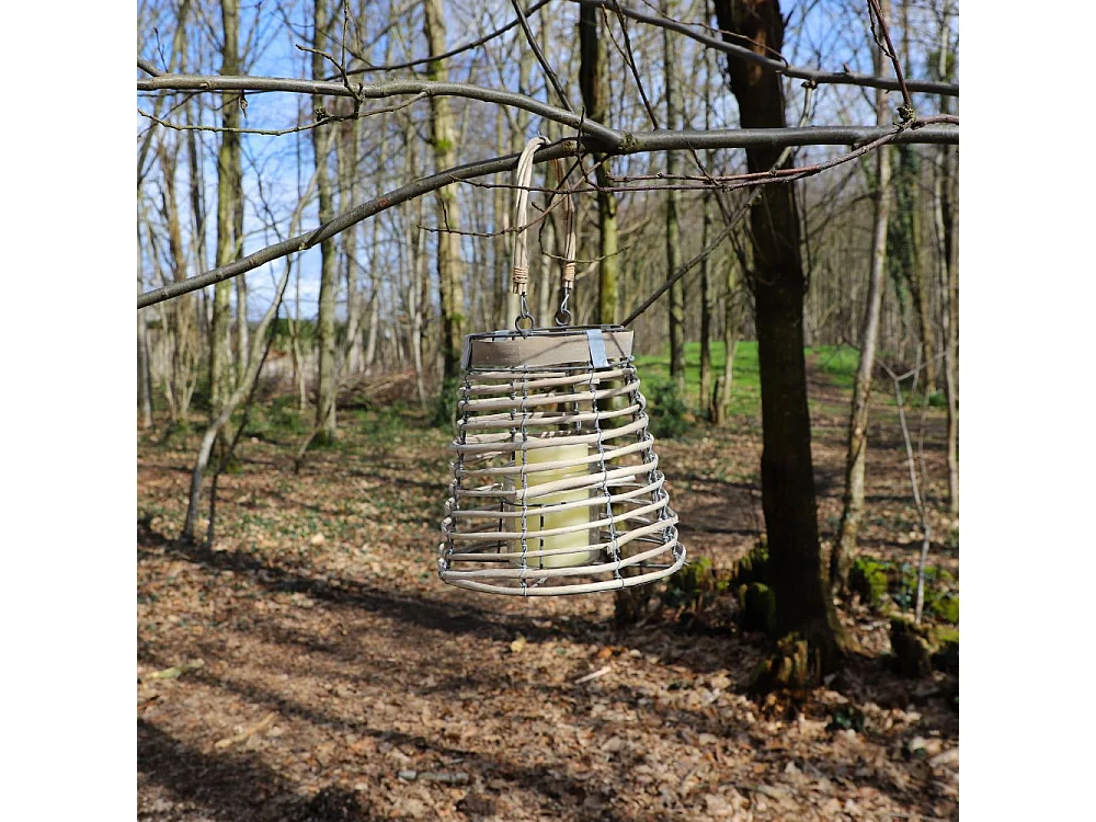 Lanterne jardin extérieur à poser bougie ancienne rotin 24.5cm