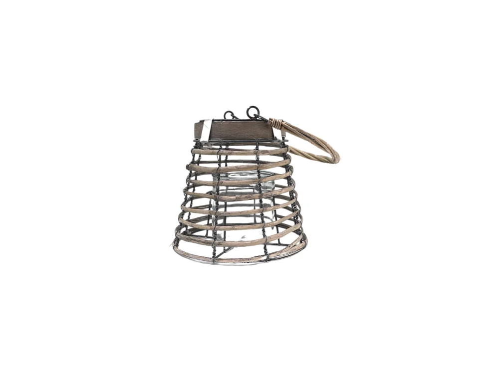 Lanterne jardin extérieur à poser bougie ancienne rotin 24.5cm