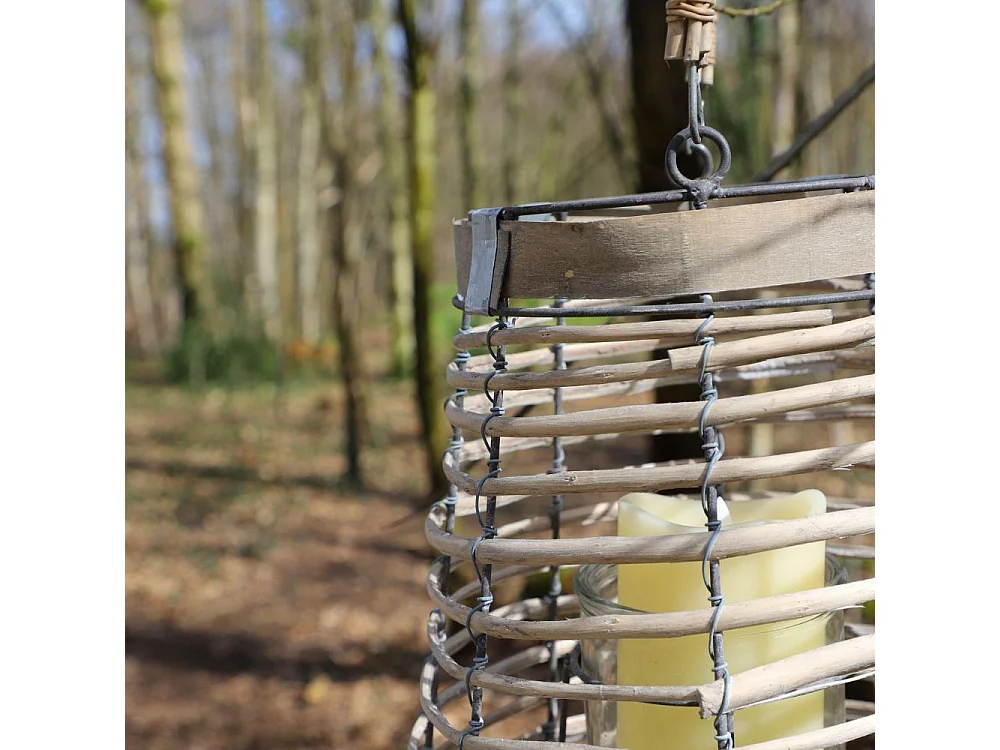 Lanterne jardin extérieur à poser bougie ancienne rotin 24.5cm