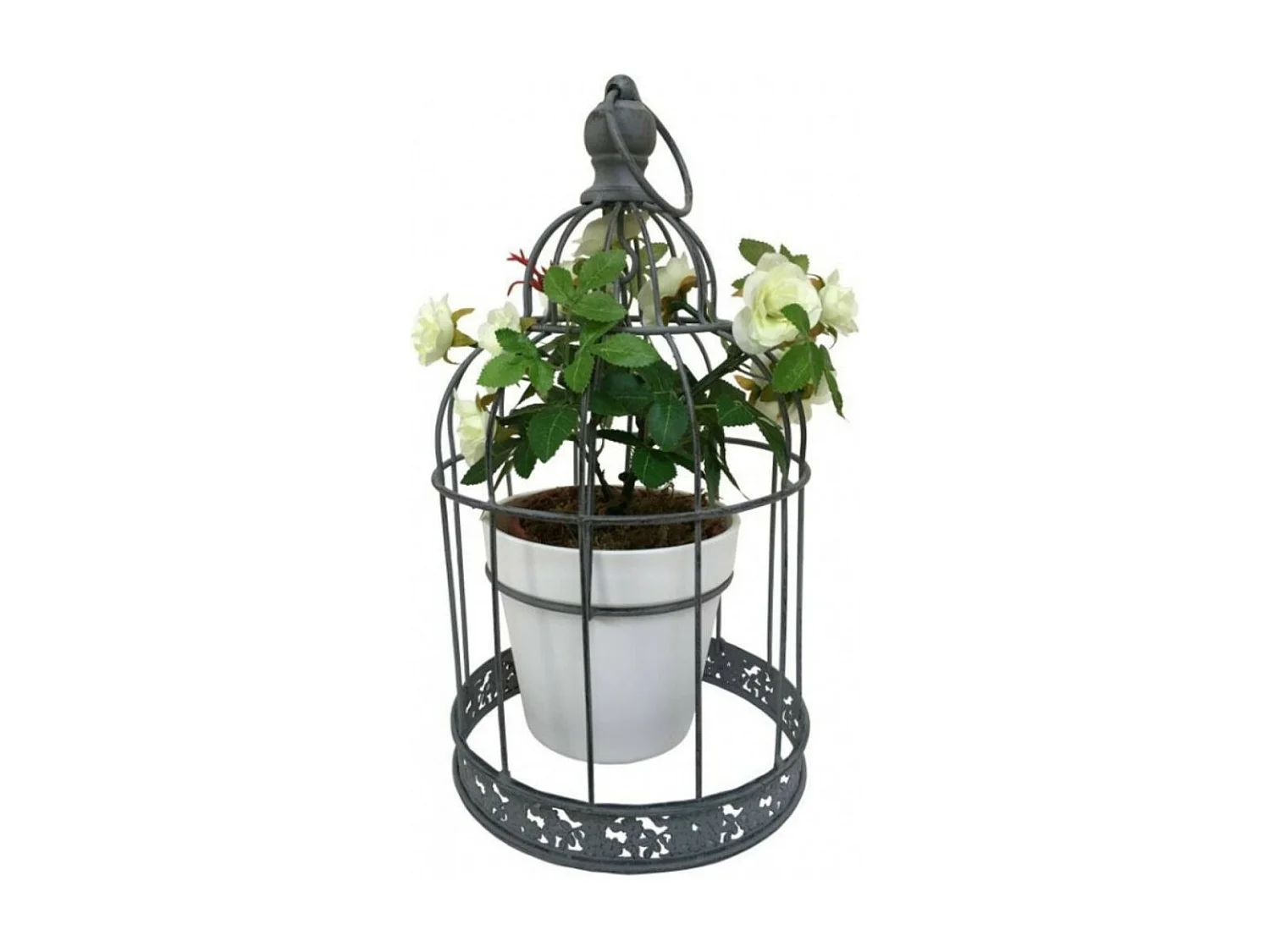 Cage à oiseaux décorative ancienne porte-plantes métal gris 35cm