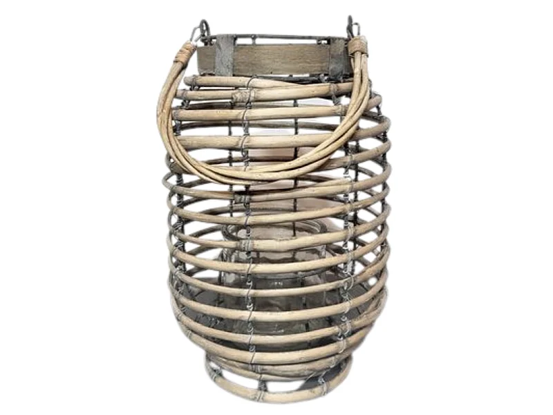 Lanterne jardin extérieur à poser bougie ancienne rotin 24cm
