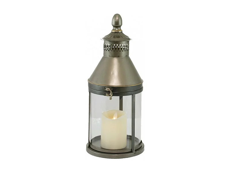 Lanterne extérieur jardin à poser bougie industriel métal gris 40cm