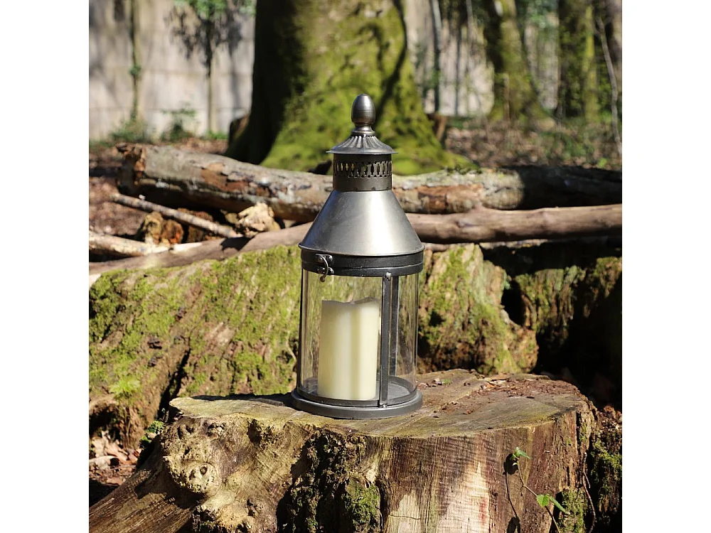Lanterne extérieur jardin à poser bougie industriel métal gris 40cm