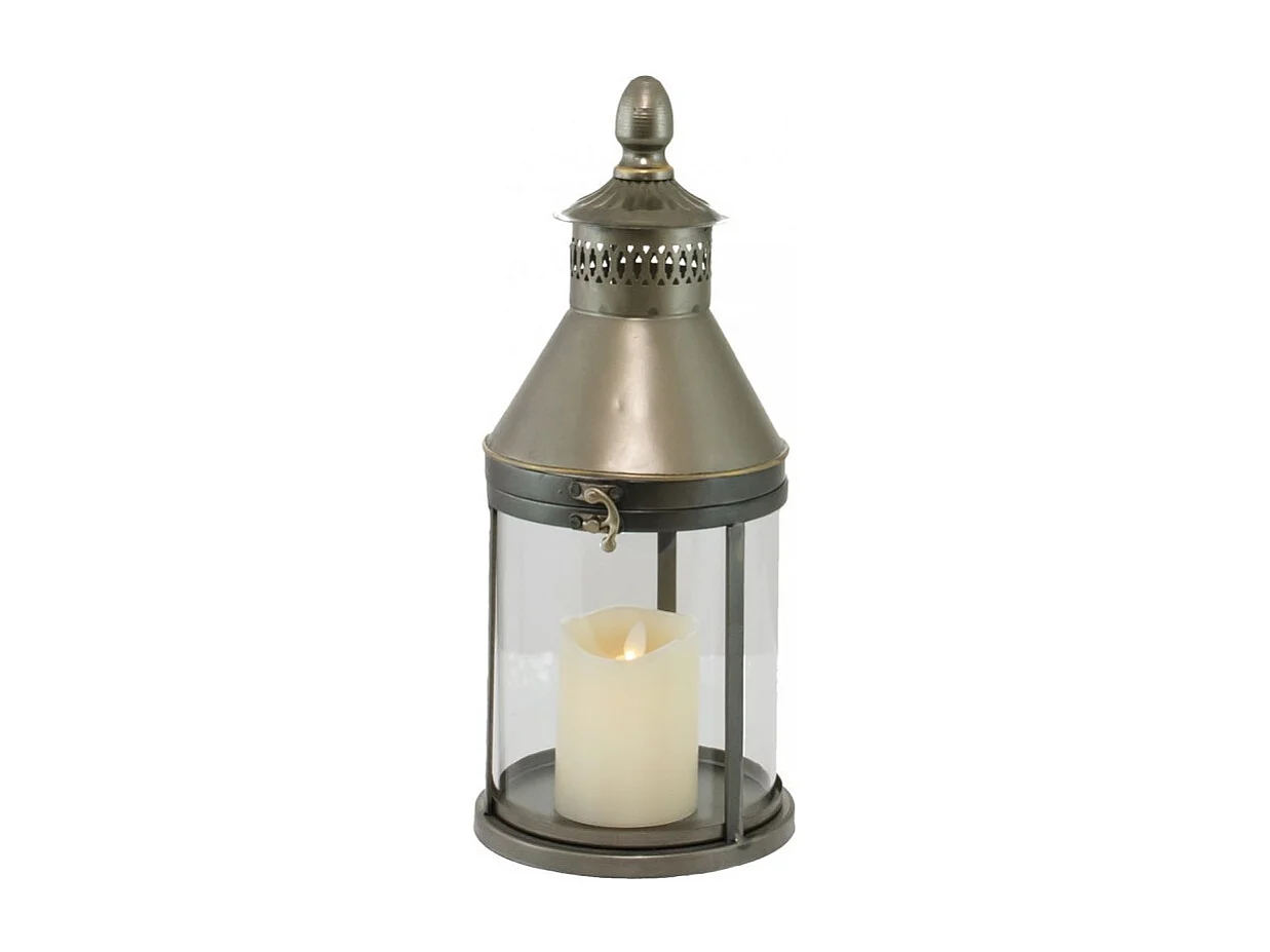 Lanterne extérieur jardin à poser bougie industriel métal gris 40cm