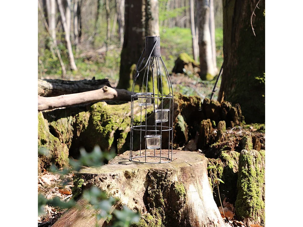 Lanterne extérieure jardin à poser bougie ancienne métal gris 46 cm