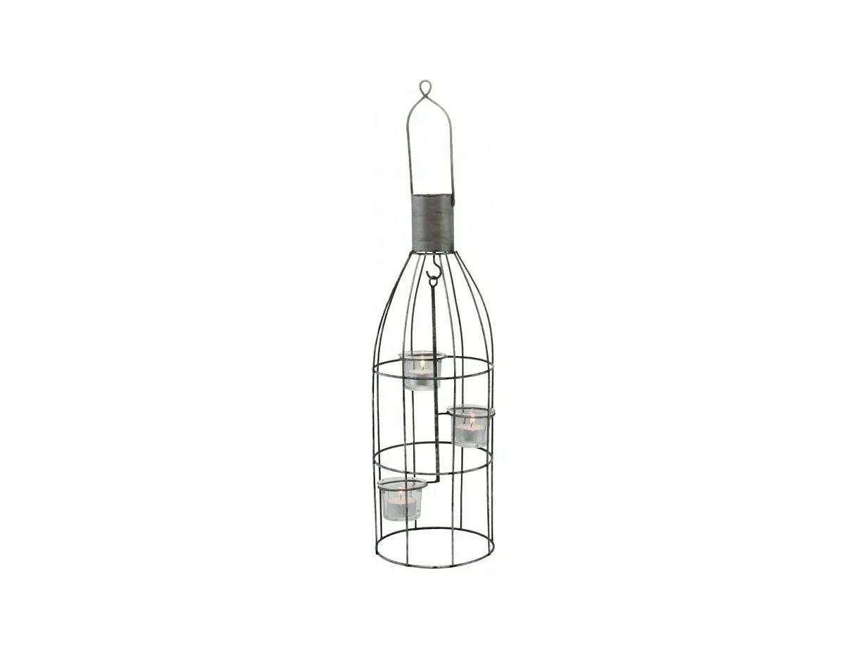 Lanterne extérieure jardin à poser bougie ancienne métal gris 46 cm