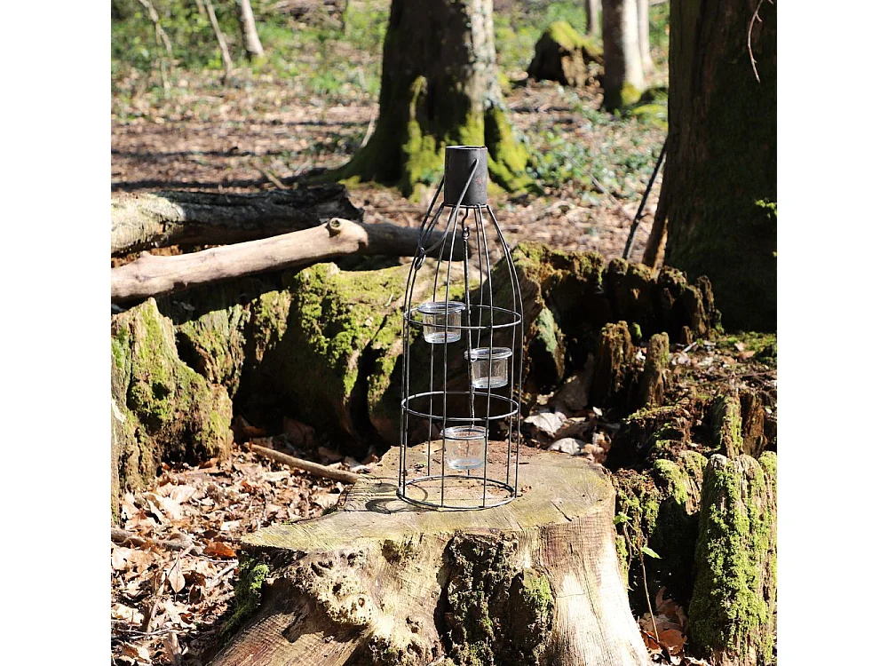 Lanterne extérieure jardin à poser bougie ancienne métal gris 46 cm