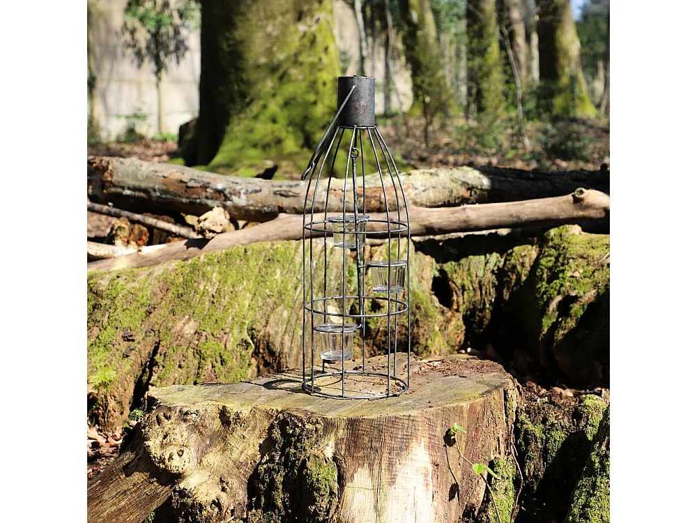 Lanterne extérieure jardin à poser bougie ancienne métal gris 46 cm