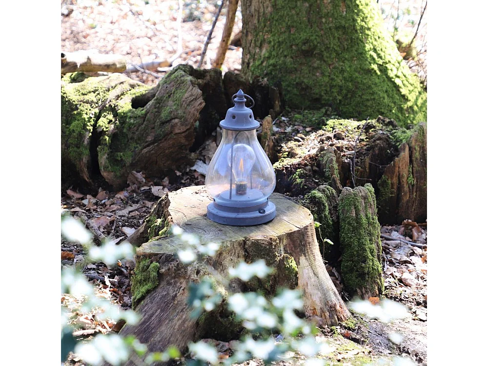 Lanterne extérieure jardin bougie à poser ancienne métal gris 35cm