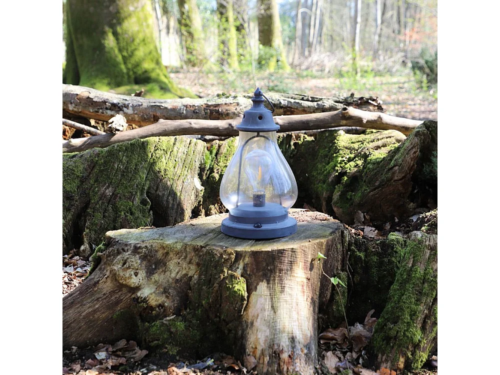 Lanterne pétrole jardin à poser bougie industrielle métal gris 34cm