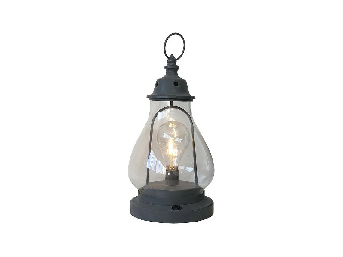 Lanterne pétrole jardin à poser bougie industrielle métal gris 34cm